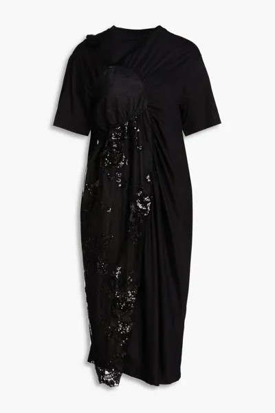 Платье миди Supima из хлопкового джерси, расшитое пайетками и тюлевыми вставками Simone Rocha, черный