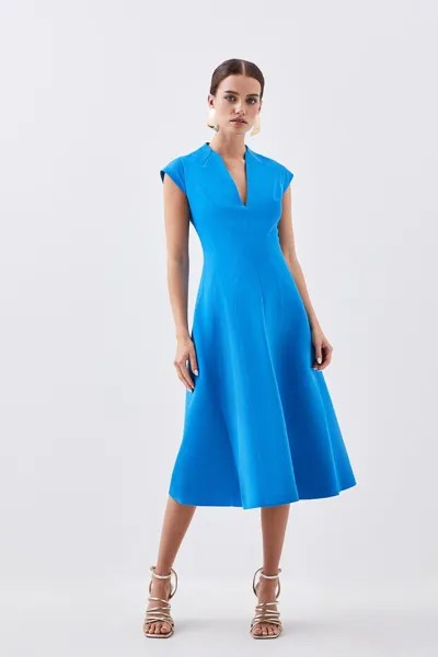 Миниатюрное платье миди с пышной юбкой и высокой горловиной со швами Karen Millen, синий