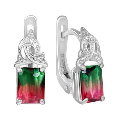 Серьги Золотой Меркурий, серебро, 925 проба, фианит, золотой, белый