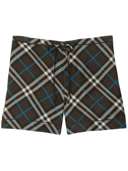 Burberry пижамные шорты из шёлка в клетку, коричневый