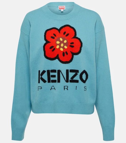 Шерстяной свитер с интарсией Boke Flower KENZO, синий