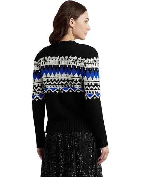 Свитер LAUREN Ralph Lauren Petite Fair Isle Wool-Blend Crewneck Sweater, цвет Black/Cream/Sapphire Star