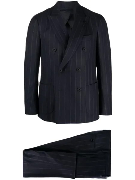 Полосатый костюм с двубортным пиджаком Lardini, синий
