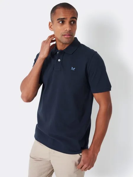 Топ-поло Ocean с короткими рукавами и пике из органического хлопка Crew Clothing, темно-синий