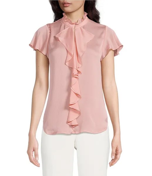 Anne Klein Блузка в стиле пиндо с короткими рукавами и оборками и круглым вырезом Anne Klein, розовый