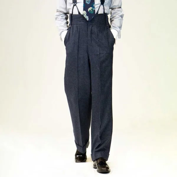 Мужские подтяжки 1920-х годов 12 унций винтажные фермерские рабочие брюки с высокой талией в ломаную клетку темно-синие брюки