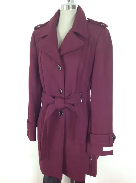 Новое женское пальто из смесовой шерсти красного цвета Calvin Klein NWT Merlot, размер 4