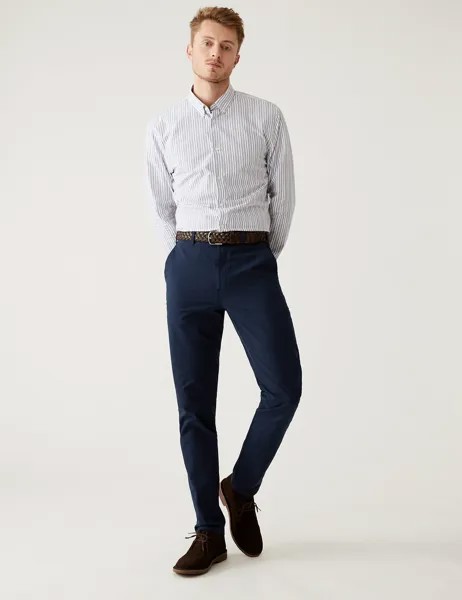Текстурированные брюки чинос приталенного кроя с поясом Marks & Spencer, темно-синий