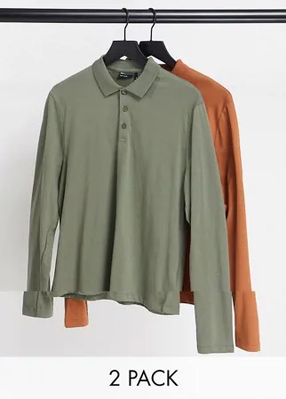 2 поло из органического хлопка с длинными рукавами ASOS DESIGN-Многоцветный