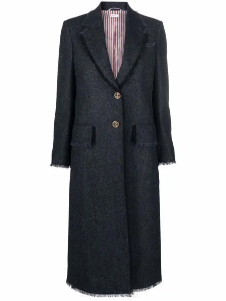 Thom Browne твидовое однобортное пальто, синий