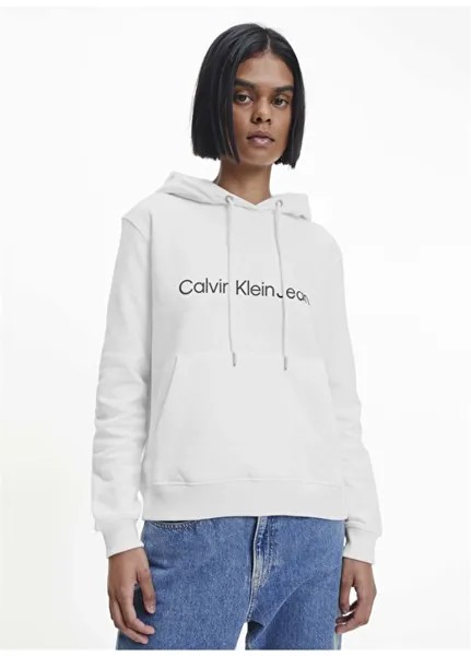 Удобная белая женская толстовка с капюшоном Calvin Klein Jeans
