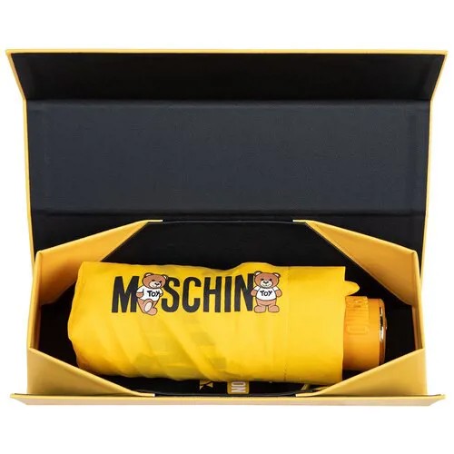 Зонт MOSCHINO, механика, 3 сложения, купол 90 см., мини-зонт, для женщин, желтый