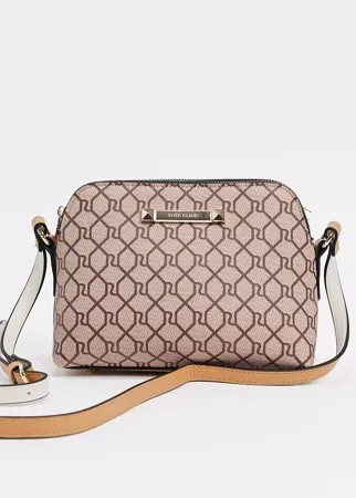 Бежевая сумка на плечо с двумя отделениями и монограммой River Island-Neutral
