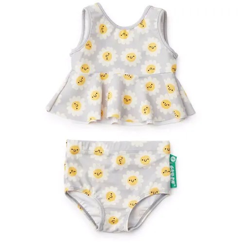 50653, Купальник раздельный детский Happy Baby для девочек: лиф купальный, верх и плавки с защитой от солнца, белый, зеленый, рост 104-110