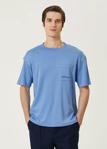 Футболка с вышивкой логотипа и карманом. Scotch & Soda, синий