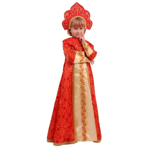 Платье пуговка, размер 110, красный/золотые узоры