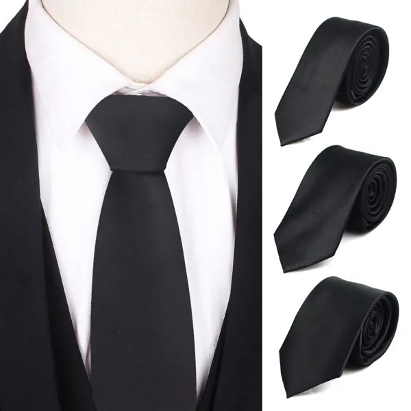 Черные галстуки шеи для мужчин Женщины Повседневные костюмы Твердый галстук Граваты Тощие мужские галстуки Тонкие мужские галстуки Галстуки