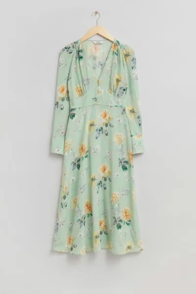 Платье миди на пуговицах с v-образным вырезом и другими историями H&M, зеленый