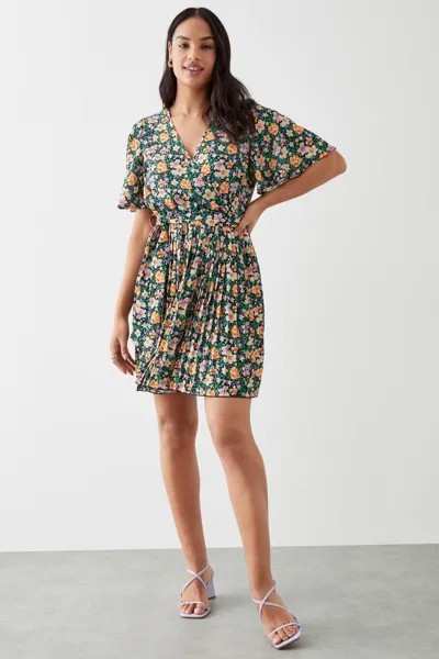 Плиссированное мини-платье с цветочным принтом и запахом Dorothy Perkins, мультиколор