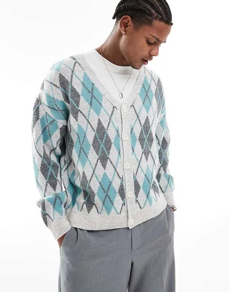 Голубой кардиган свободной вязки с ромбами ASOS DESIGN