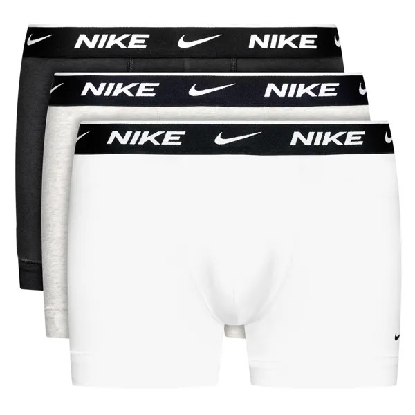 Боксеры Nike Boxershorts Everyday Cotton Stretch Trunk Shorty 3P, цвет White/Grey Heather/Black