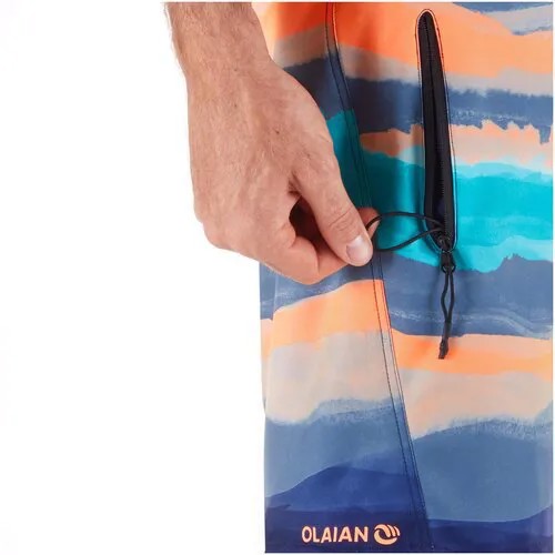 Шорты мужские длинные SURF 500 PAINTBLOCK, размер: S, цвет: Черный/Синий Графит/Кораллово-Оранжевый OLAIAN Х Декатлон