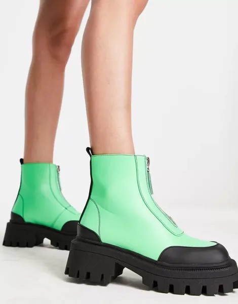Зеленые осенние ботинки с квадратным носком и молнией спереди ASOS