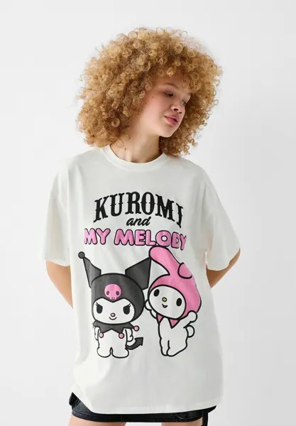 Футболка с принтом SHORT SLEEVE KUROMI Bershka, цвет white