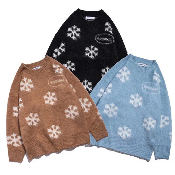 Мужские зимние свитера большого размера со снежинками 2021 одежда в стиле хип-хоп Уличная одежда пуловер Харадзюку Пушистый свитер для мужчи...