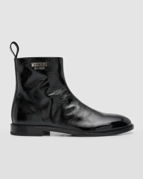 Мужские ботильоны с текстурированной пластинкой с логотипом Moschino, цвет Black Multi