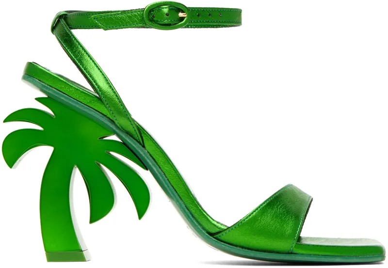 Зеленые босоножки на каблуке с пальмовым принтом Palm Angels
