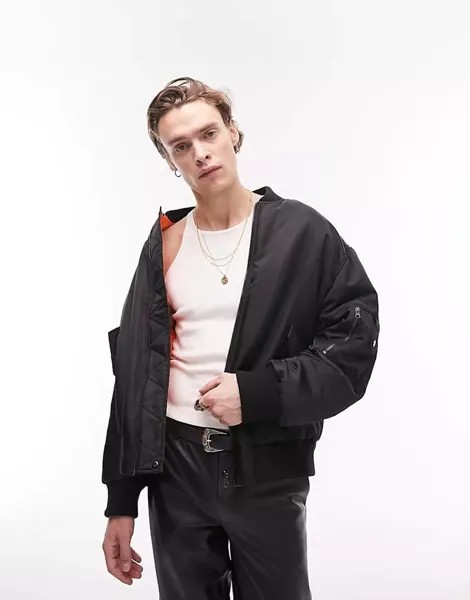 Куртка-бомбер Topman Reversible MA1 Bomber Jacket, черный