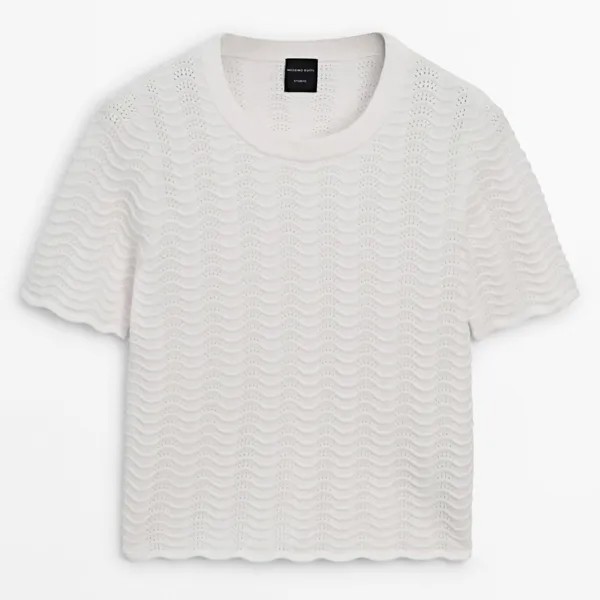 Джемпер Massimo Dutti Wavy Knit With Short Sleeves, кремовый