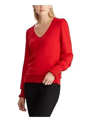 RALPH LAUREN Женская красная блузка с рюшами на пуговицах и манжетами с длинным рукавом и V-образным вырезом XS