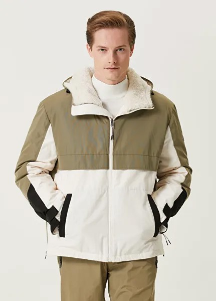 Лыжная куртка цвета хаки с капюшоном и логотипом Yves Salomon