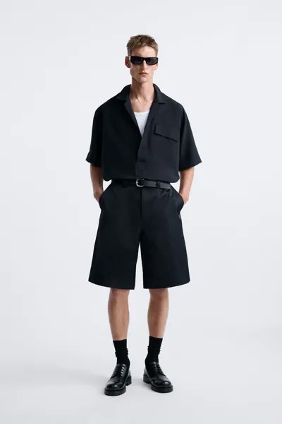 Рубашка поло с карманами Zara, черный