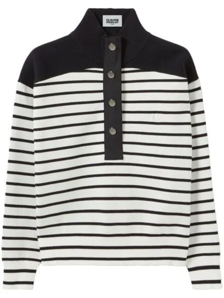 Claudie Pierlot полосатая толстовка с заплаткой на локте, белый