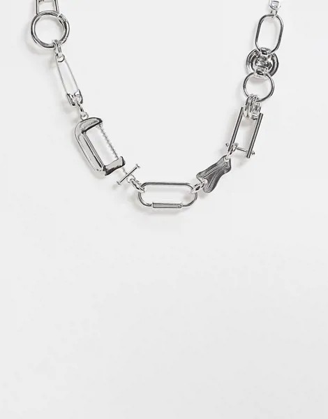 Серебристое ожерелье с крупными звеньями и фурнитурой толщиной 1,4 мм ASOS DESIGN-Серебряный