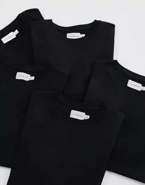 Черная классическая футболка из 5 пар Topman