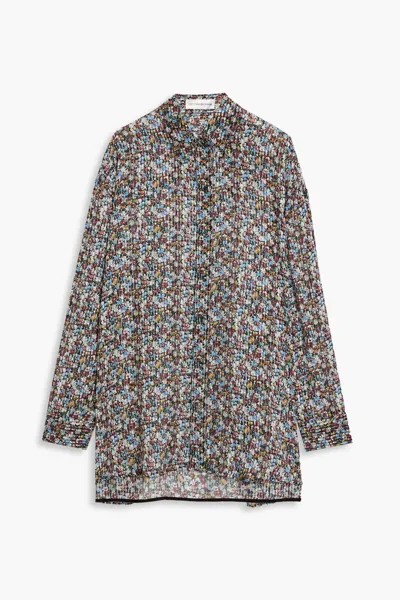 Блузка из шелкового шифона с металлизированным цветочным принтом Victoria Beckham, бургундия