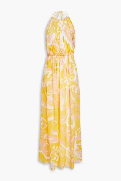 Платье макси из шелкового шифона с принтом Emilio Pucci, желтый