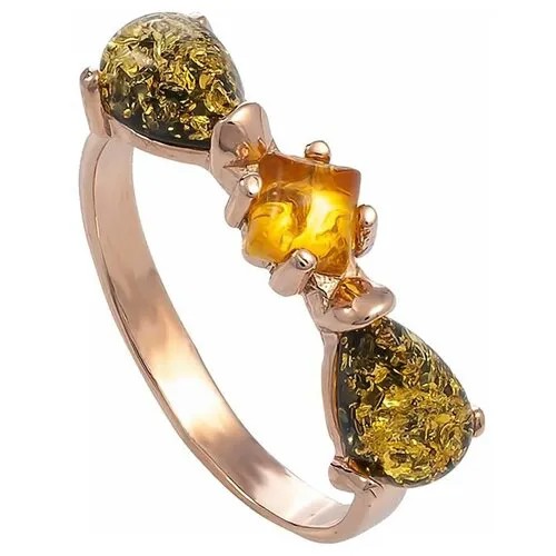 Кольцо Amberprofi, серебро, 925 проба, золочение, янтарь, размер 18.5