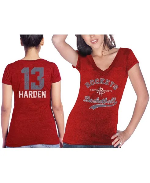 Женские нитки Джеймс Харден Красная футболка «Хьюстон Рокетс» с именем и номером Tri-Blend Majestic, красный