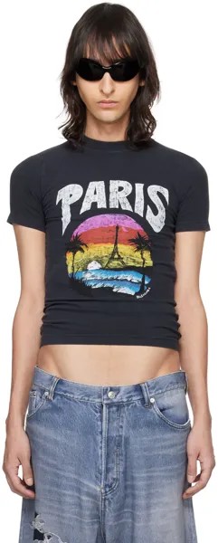 Черная футболка с тропическим принтом Paris Balenciaga