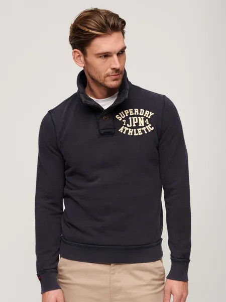 Винтажный спортивный джемпер на пуговицах на пуговицах Superdry, затмение темно-синий