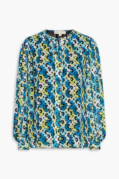 Блуза из жоржета со сборками и цветочным принтом MICHAEL MICHAEL KORS, лазурный