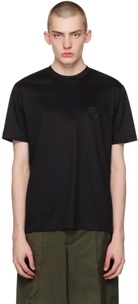 Черная футболка с вышивкой Giorgio Armani, цвет Nero