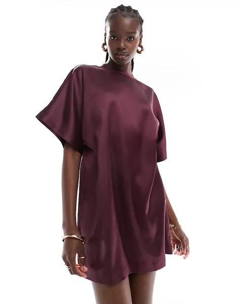 ASOS DESIGN – Мини-платье-футболка бордового атласа свободного кроя