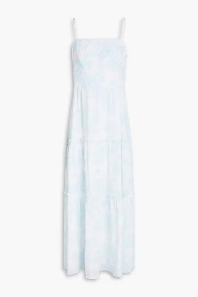 Платье макси из шелкового крепдешина с принтом Marseille и оборками Heidi Klein, голубое небо