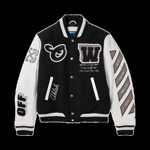Куртка Off-White Leather Wool Varsity 'Black/Black', черный